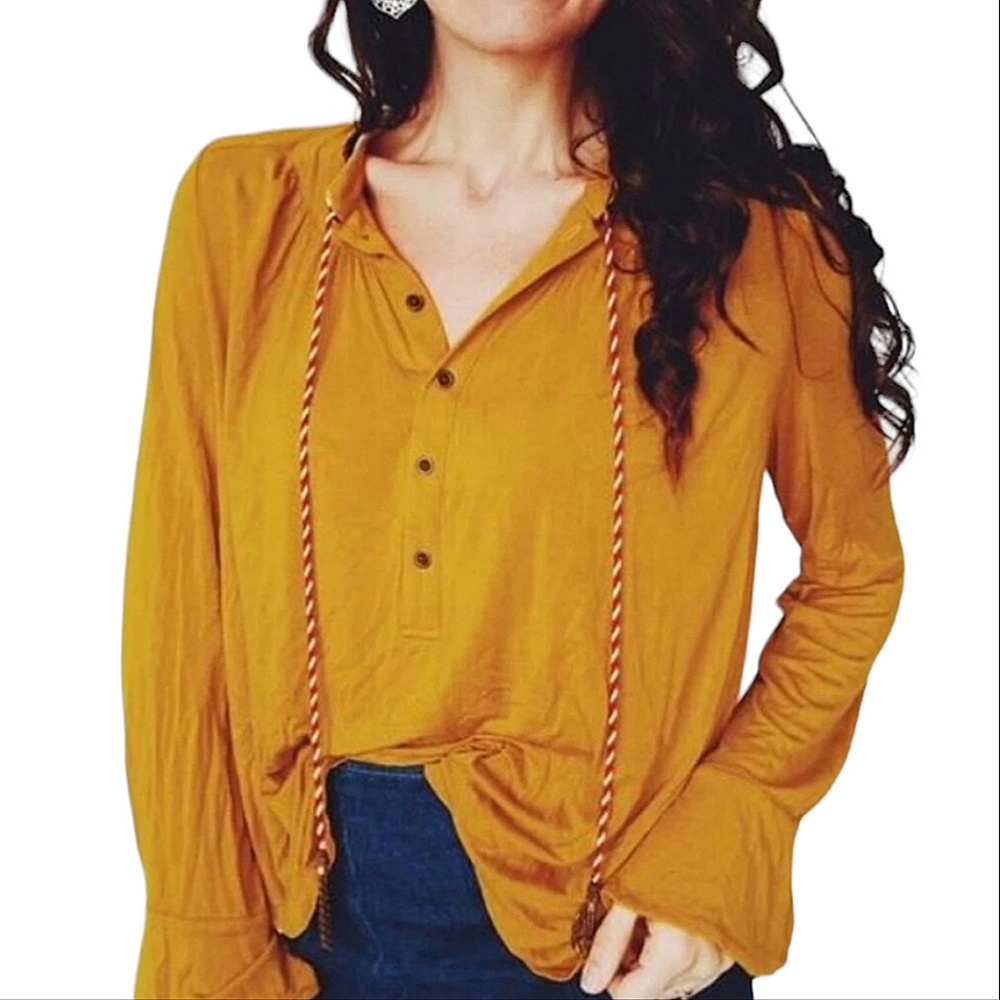 Anthropology Akemi + Kin Goldie Tassel Longsleeve Blouse Top